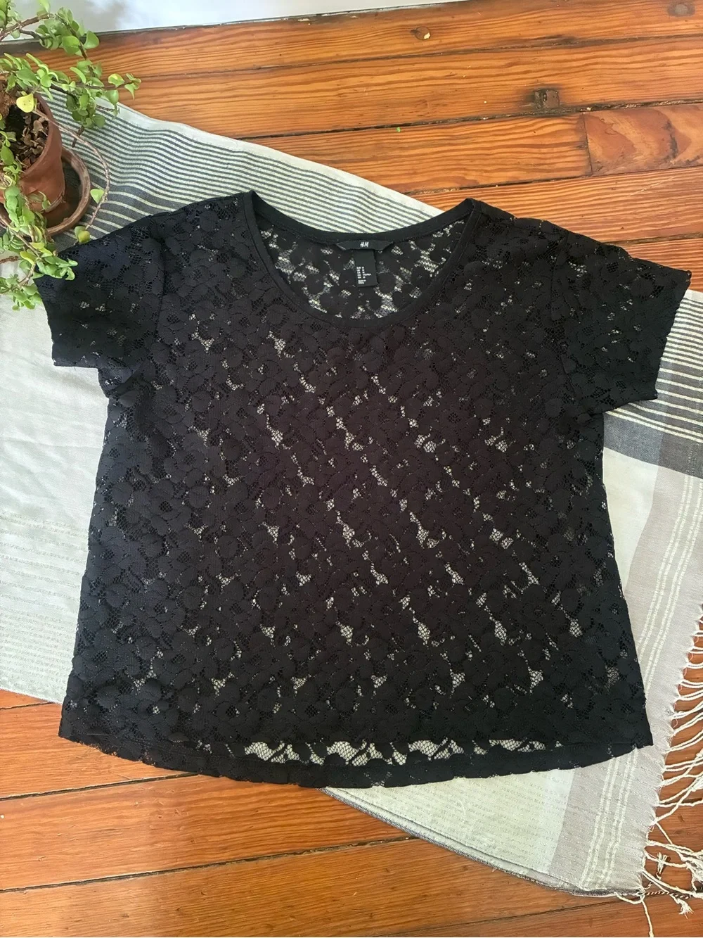 H&M Boxy Sheer Floral Short Sleeve Blouse